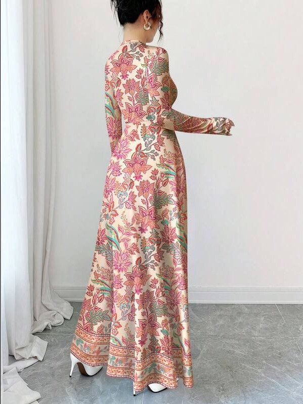 ADLEST Modelyn Women's Vintage Bohemian Floral Print Crew Neck Long Sleeve A-Line Dress, Spring/Autumn product image (2)