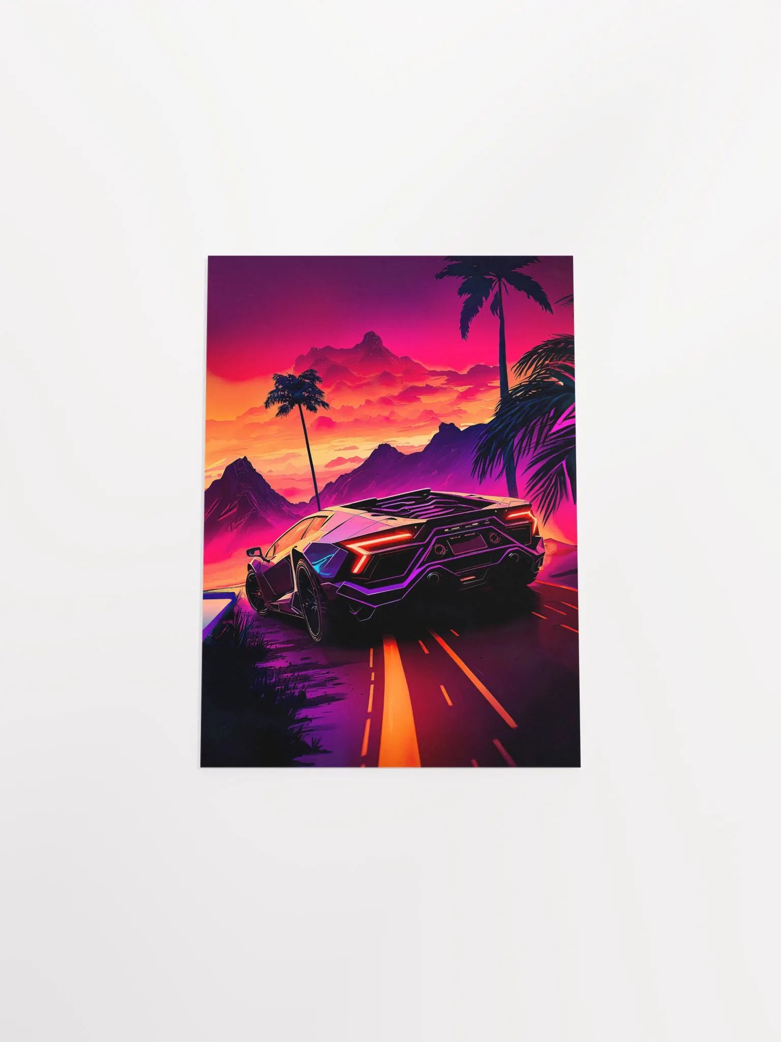 Synthwave aesthetic sport car Lamborghini with palms [synthwave/vaporwave/cyberpunk] — aesthetic art print product image (9)
