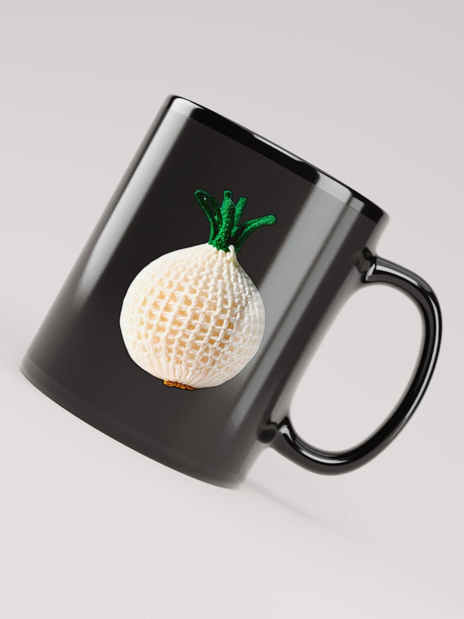 CozyAvocado Black Glossy Mug Crochet Onion #1 product image (4)