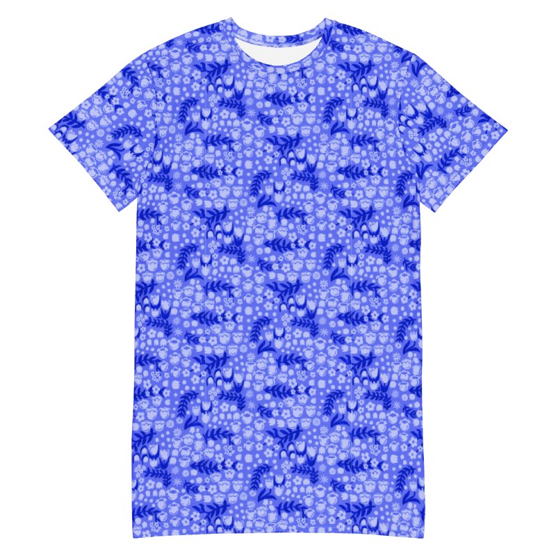 Periwinkle Blue Floral T-Shirt Dress | Coastal Botanical Summer Dress | Relaxed Fit Casual Blue Dress product image (5)