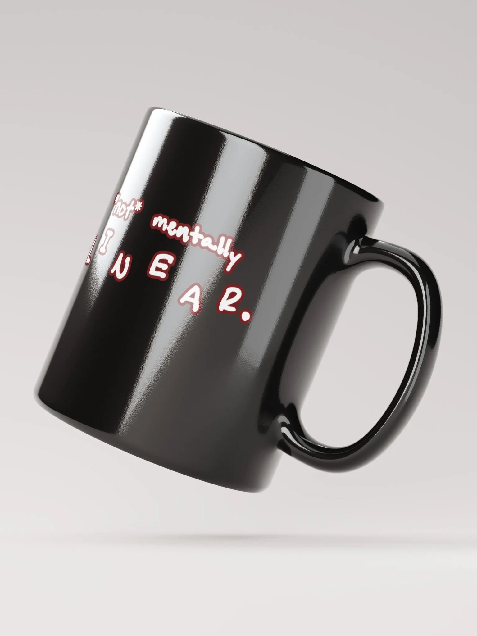 *not* mentally linear (lined design, #6D1616) glossy black mug product image (10)