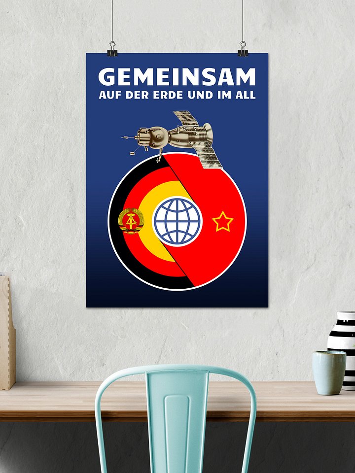 GDR/DDR and USSR in space, 1970s — Soviet vintage space art poster, soviet retro poster product image (2)