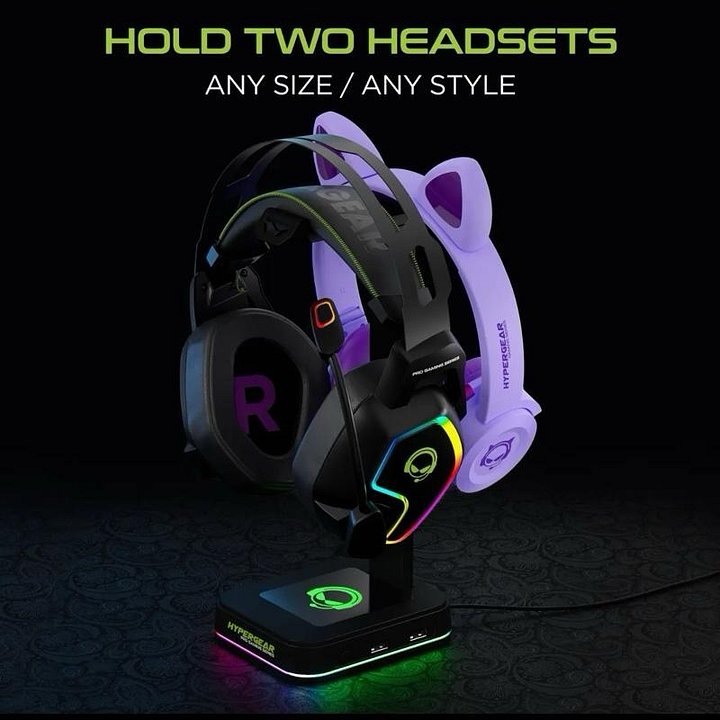 RGB Gaming Headset Stand with USB Charging Ports, LED Lights & Cable Management for PC & PS5 product image (2)