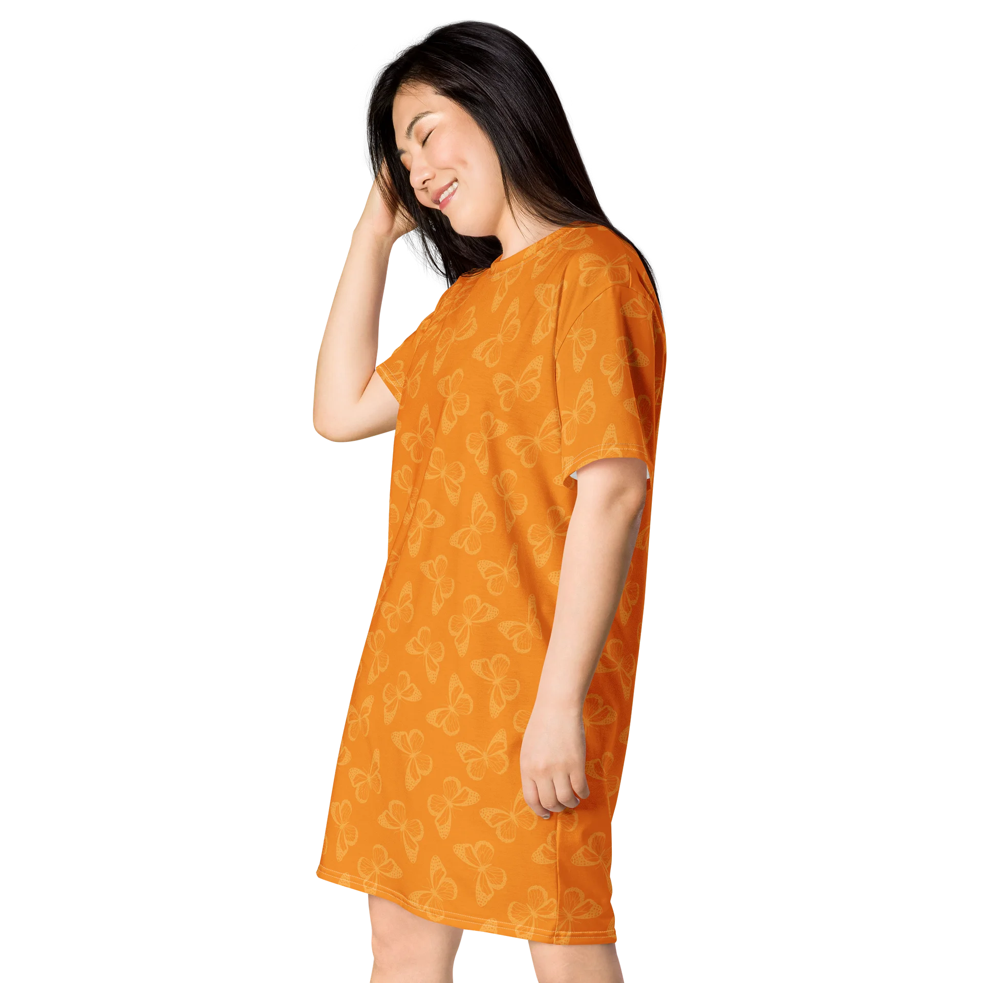 Stylish Orange Butterfly Print T-Shirt Dress product image (3)