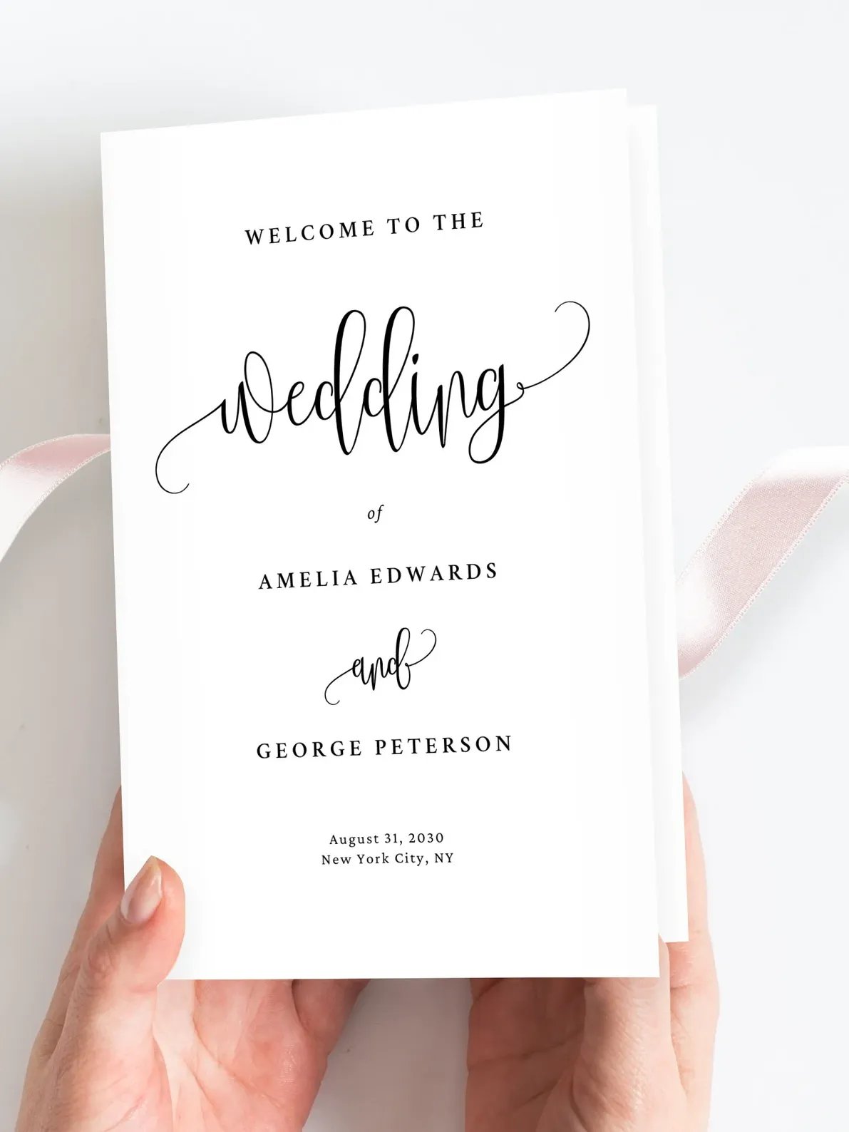 Lovely Calligraphy Wedding Program Booklet Canva Template LCC product image (1)