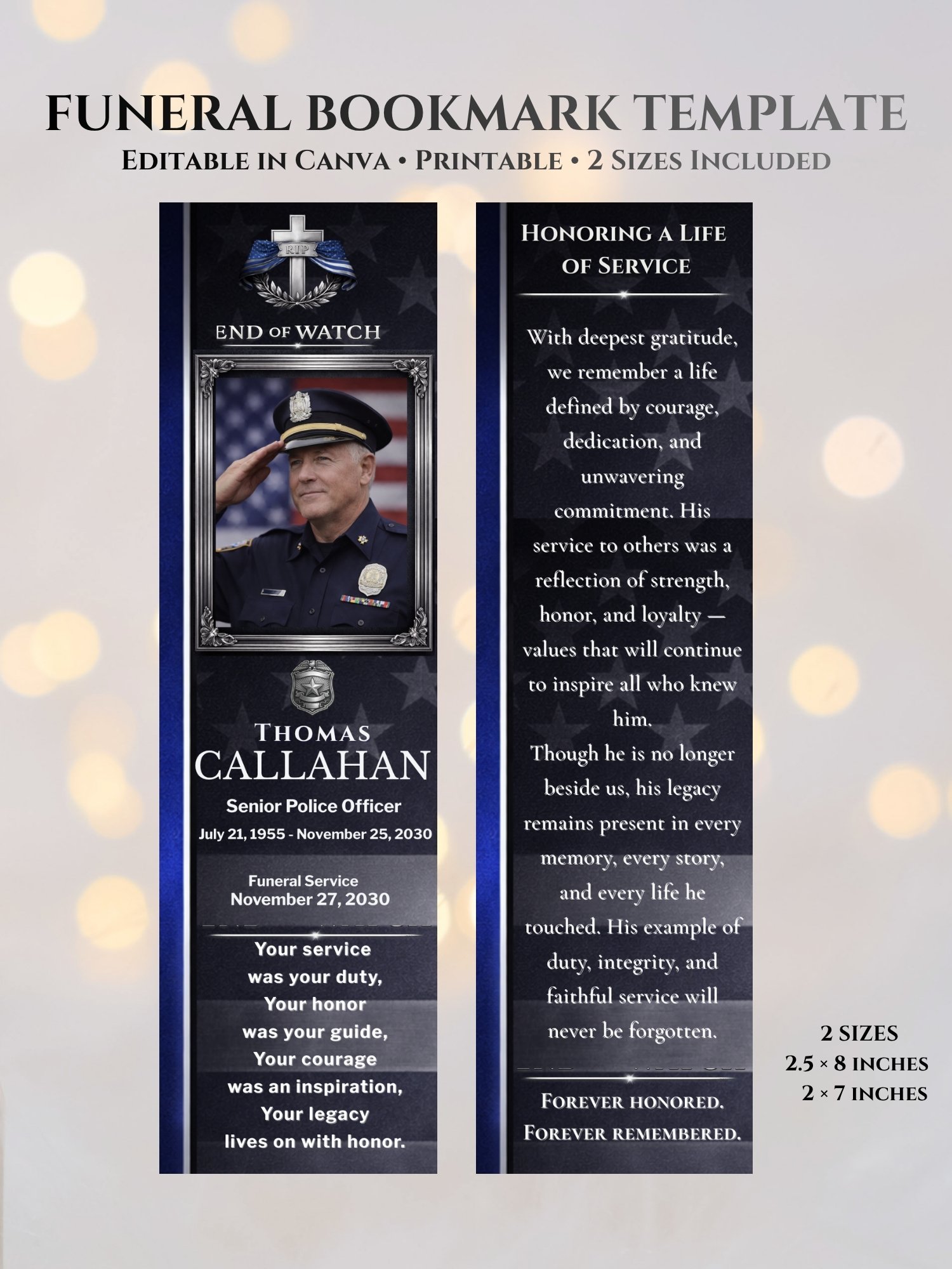 Police Memorial Bookmark Template, Thin Blue Line Law Enforcement Keepsake product image (3)