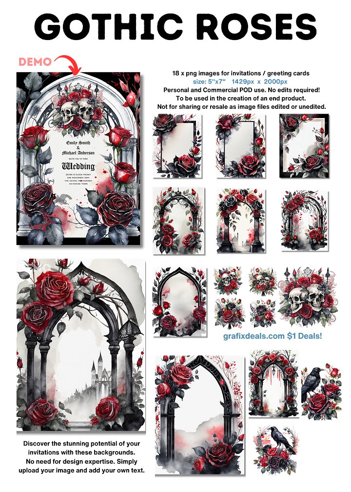 Gothic Red Black Rose Invitation Backgrounds Bundle product image (2)