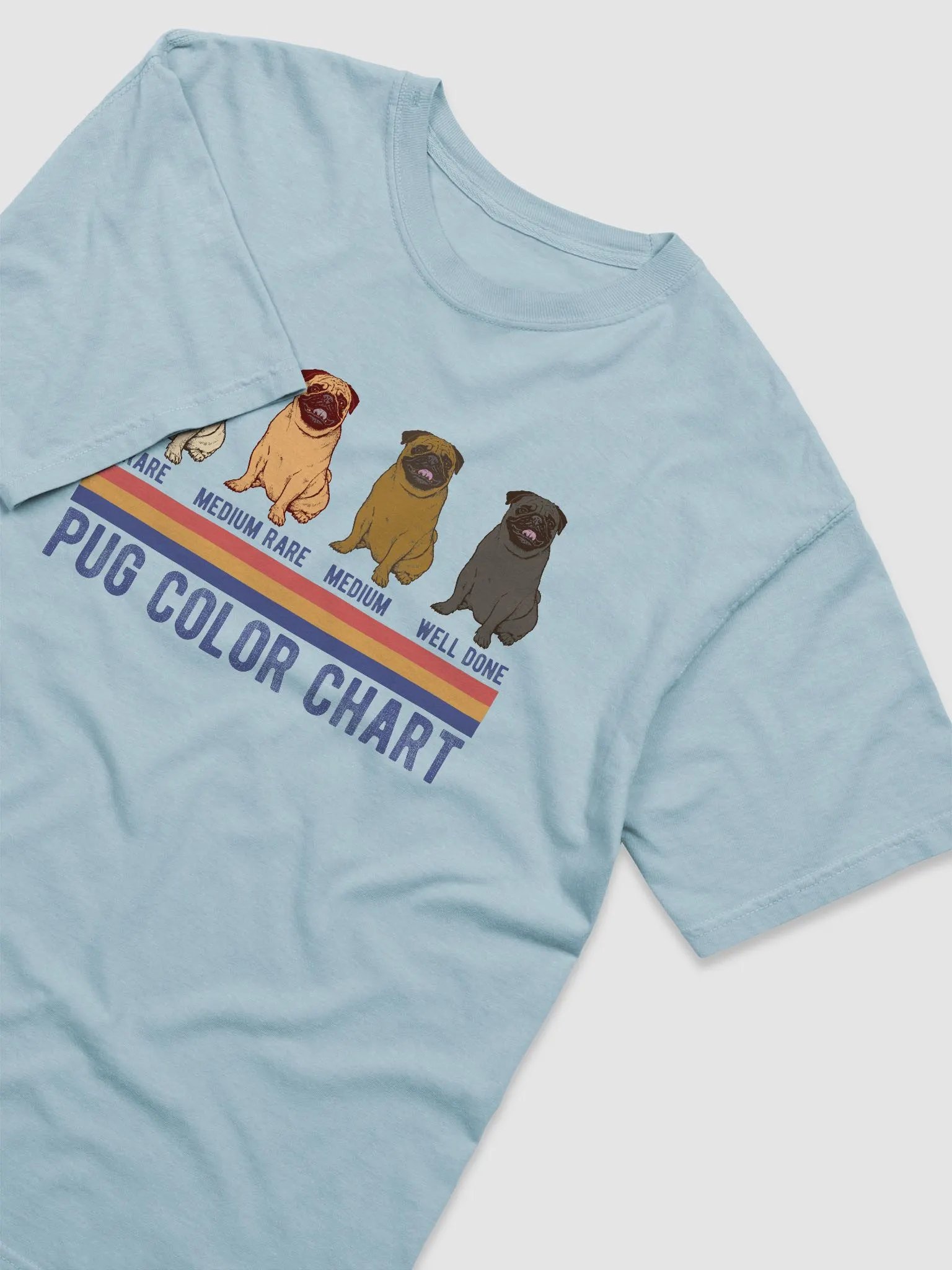 Pug Color Chart T-Shirt | Funny Retro-Style Pug Color Types Using Steak Colors for Reference Shirt product image (3)