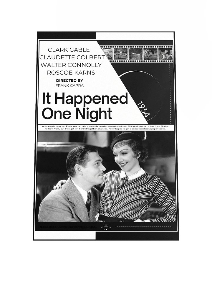 It Happened One Night with Clark Gable and Claudette Colbert 1934 | Movie Poster | 12x18 Wall Art product image (1)
