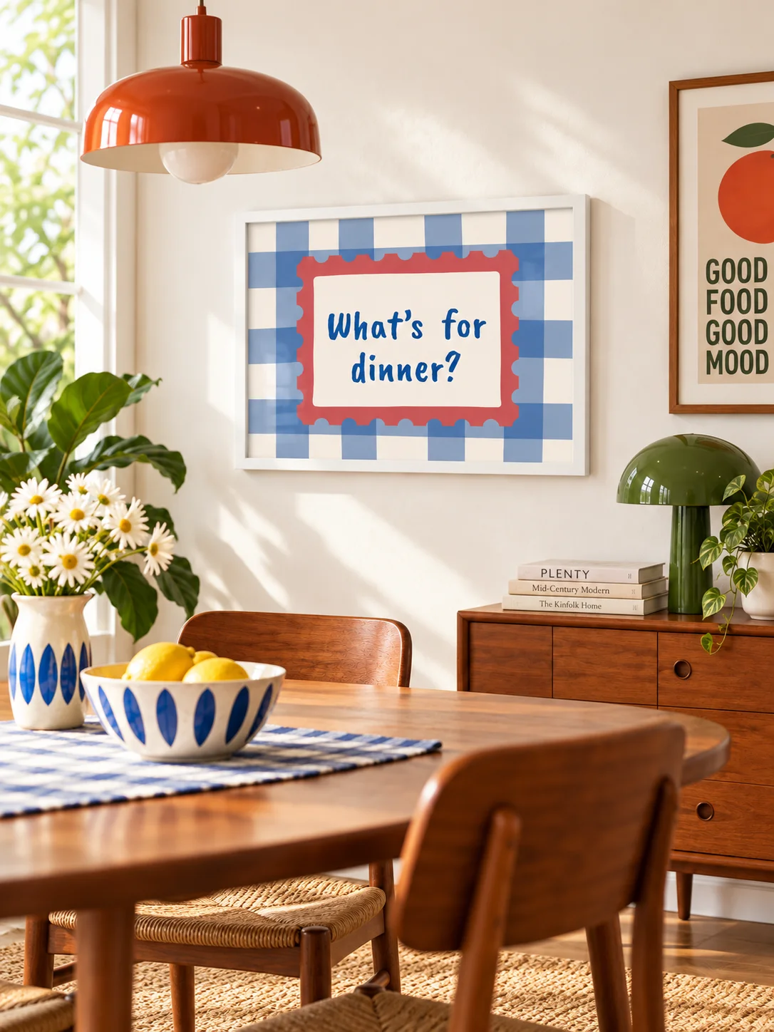 Yes Chef Kitchen Wall Art | Blue Gingham Cooking Quote | Retro Checkered Printable Poster product image (8)