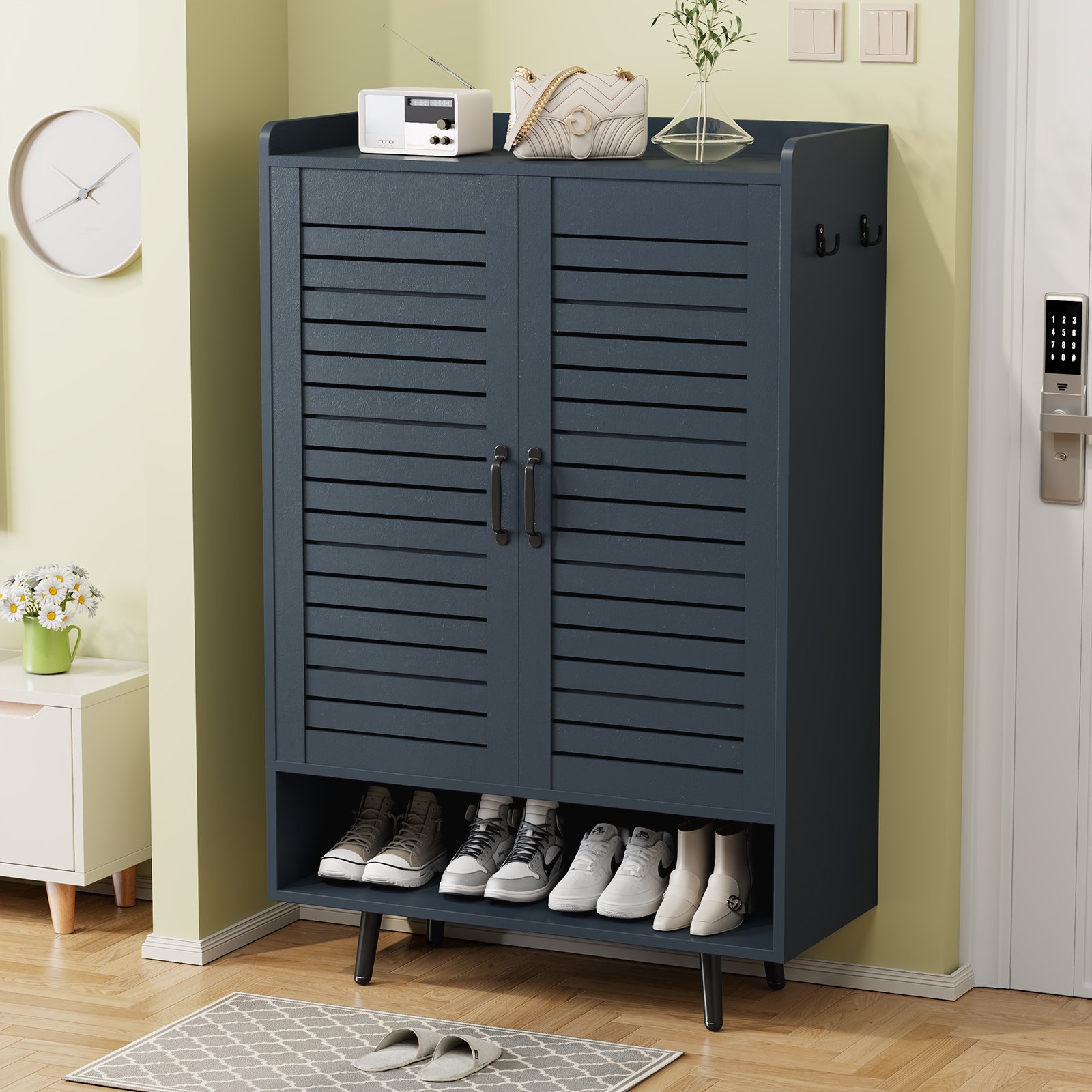 7 Tier Shoe Cabinet with Doors Shoe Storage Cabinet with Adjustable Shelves,50" Large Wooden Shoe Cabinet Storage for Closet, Shoe Organizer for Entryway, Hallway, Blue product image (2)