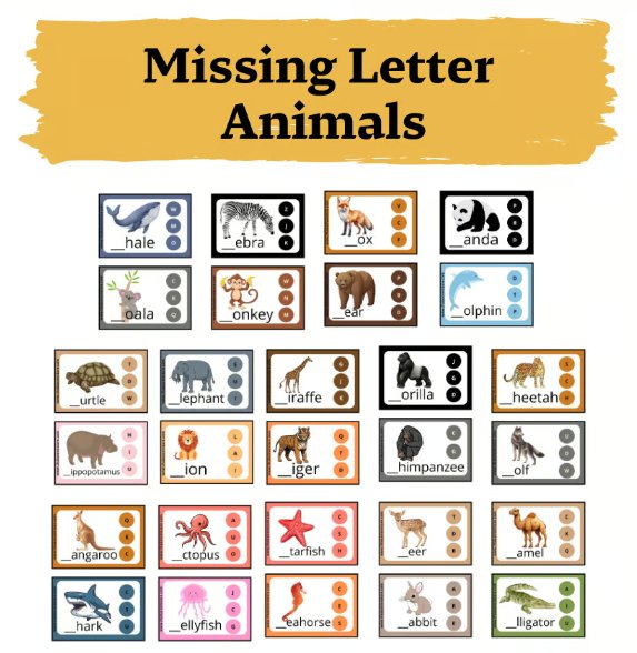 Missing Letter | Animals | 28 cards product image (1)