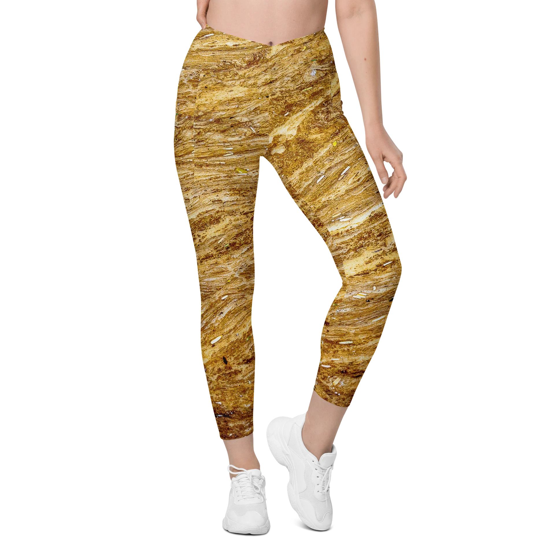 Golden Strata Women's Crossover High-Waisted Leggings with Dual Pockets product image (1)