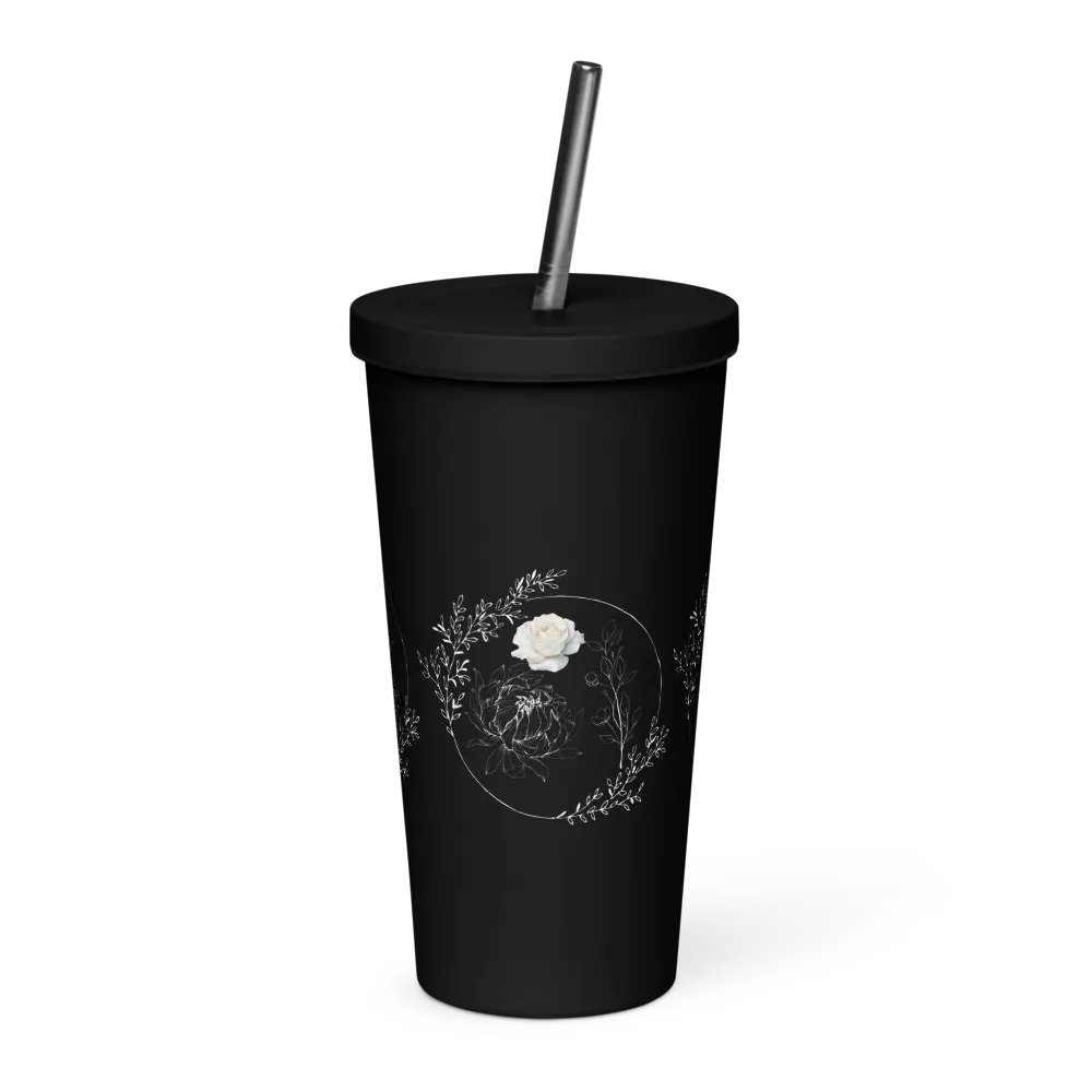 Floral White Line Tumbler with Straw product image (1)