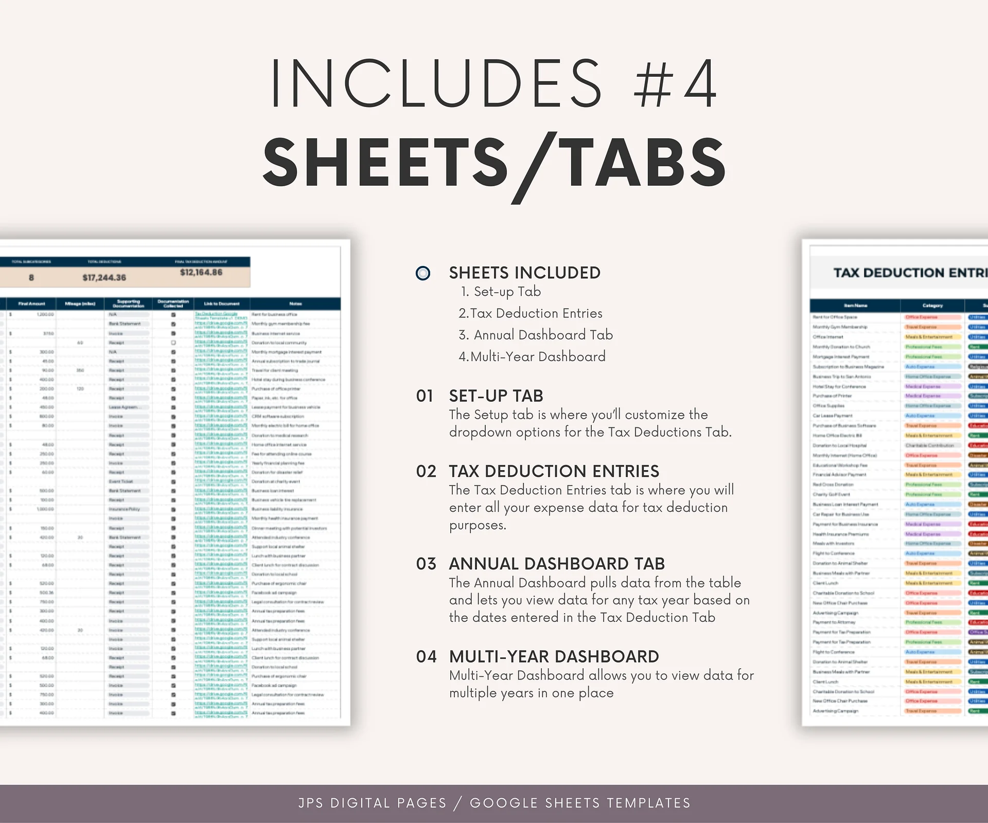 Tax Deductions Tracker & Dashboard Spreadsheet, Google Sheets Template product image (2)