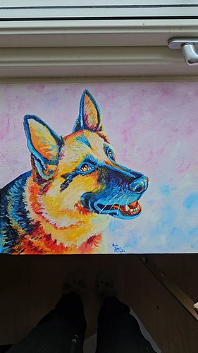 I've been having fun painting with whimsical colours! 

Here was Holly 'Smolla' my childhood German Shepard.

This was painte...