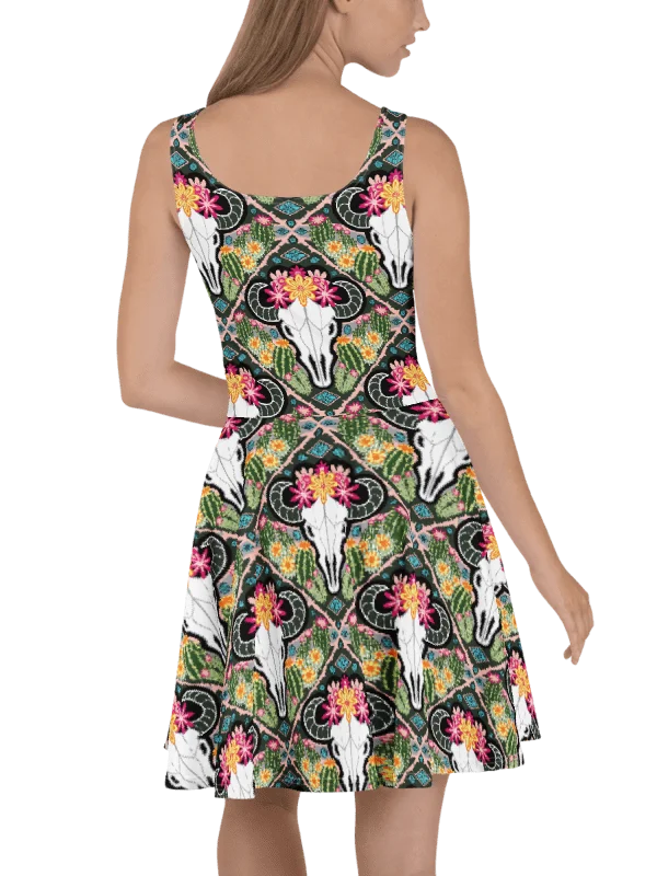 Western Americana Cacti Cow Skater Dress | Cowgirl Fit & Flare | Monique Faella Designs™ product image (7)