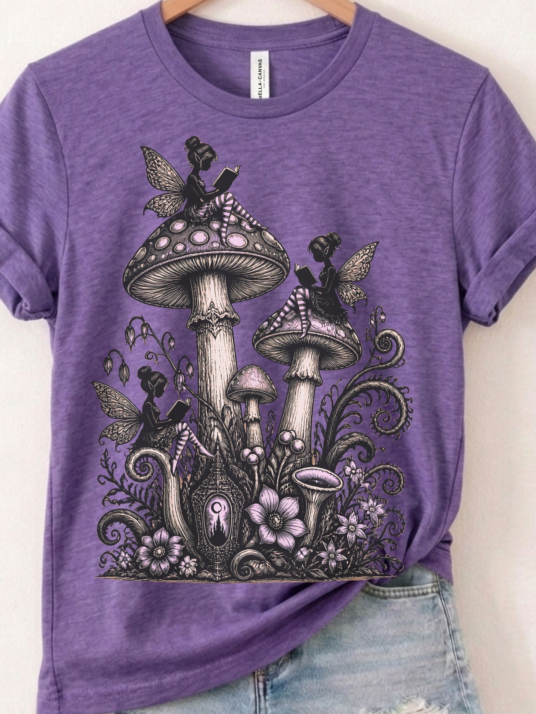 Reading Fairy Shirt, Fairycore Mushroom Graphic Tee product image (1)