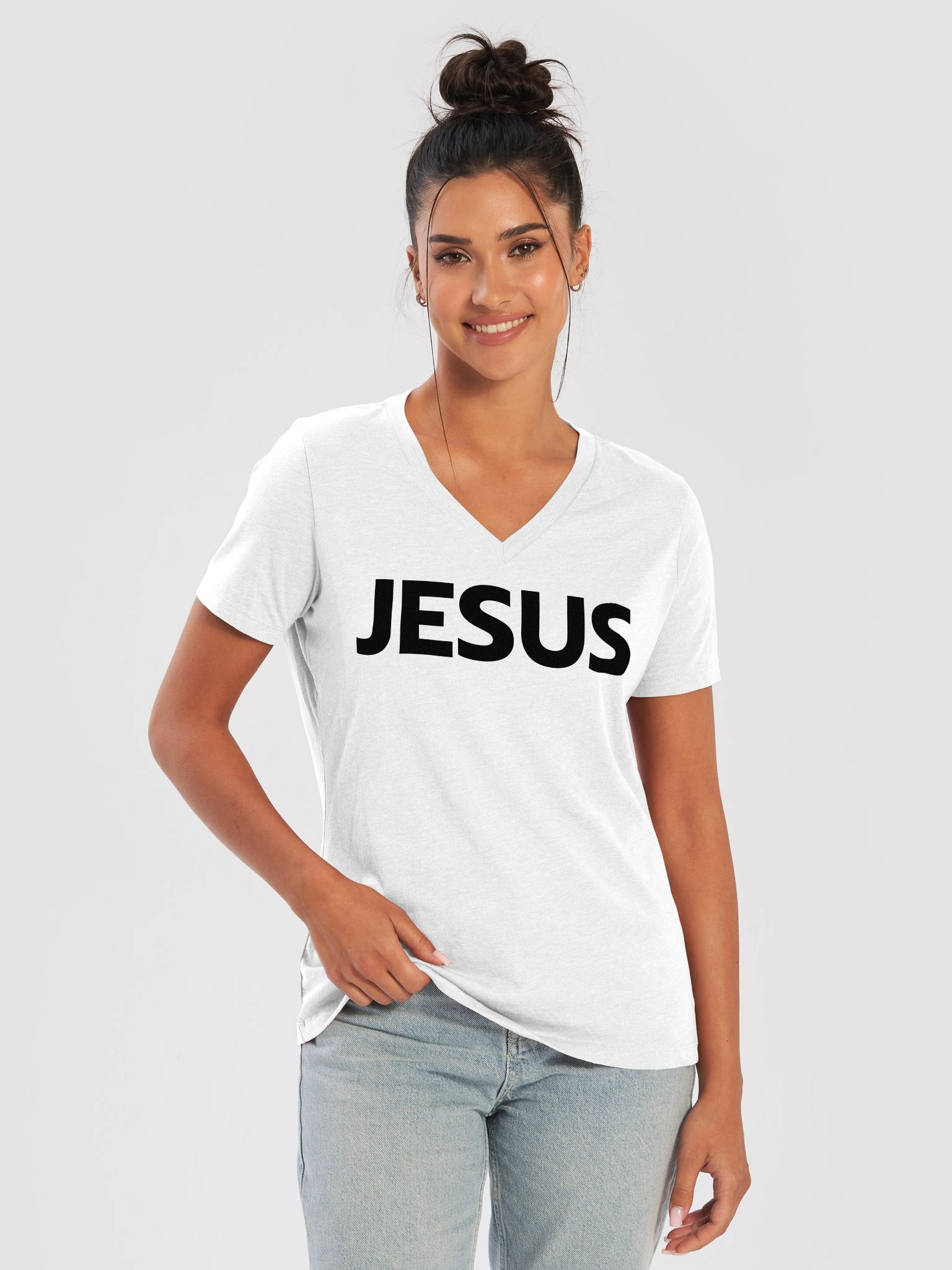 Jesus Classic Women's V-Neck Tee – Black Design product image (1)