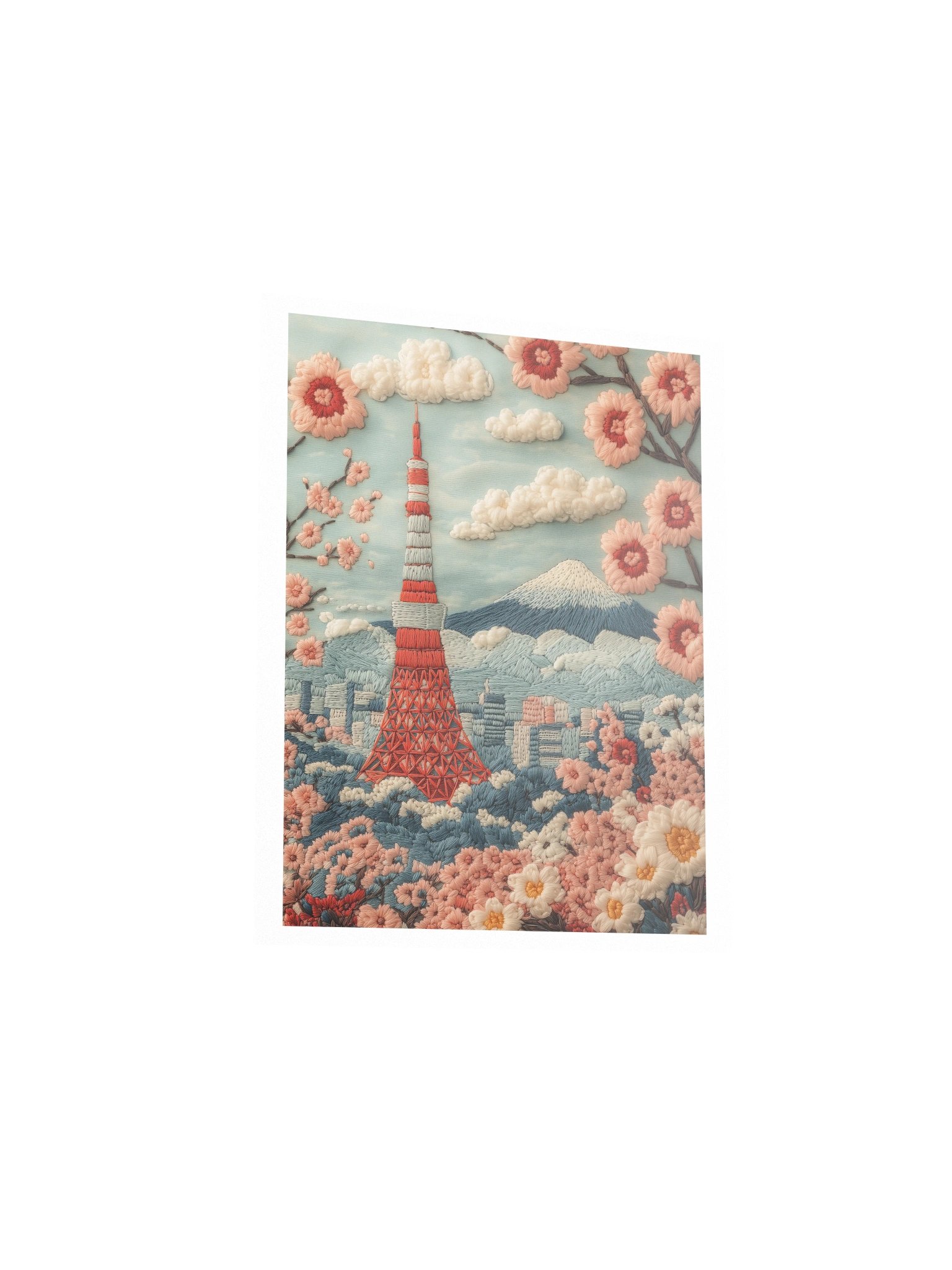 Springtime in Tokyo | Embroidery-Style Wall Art — Unframed Print product image (3)
