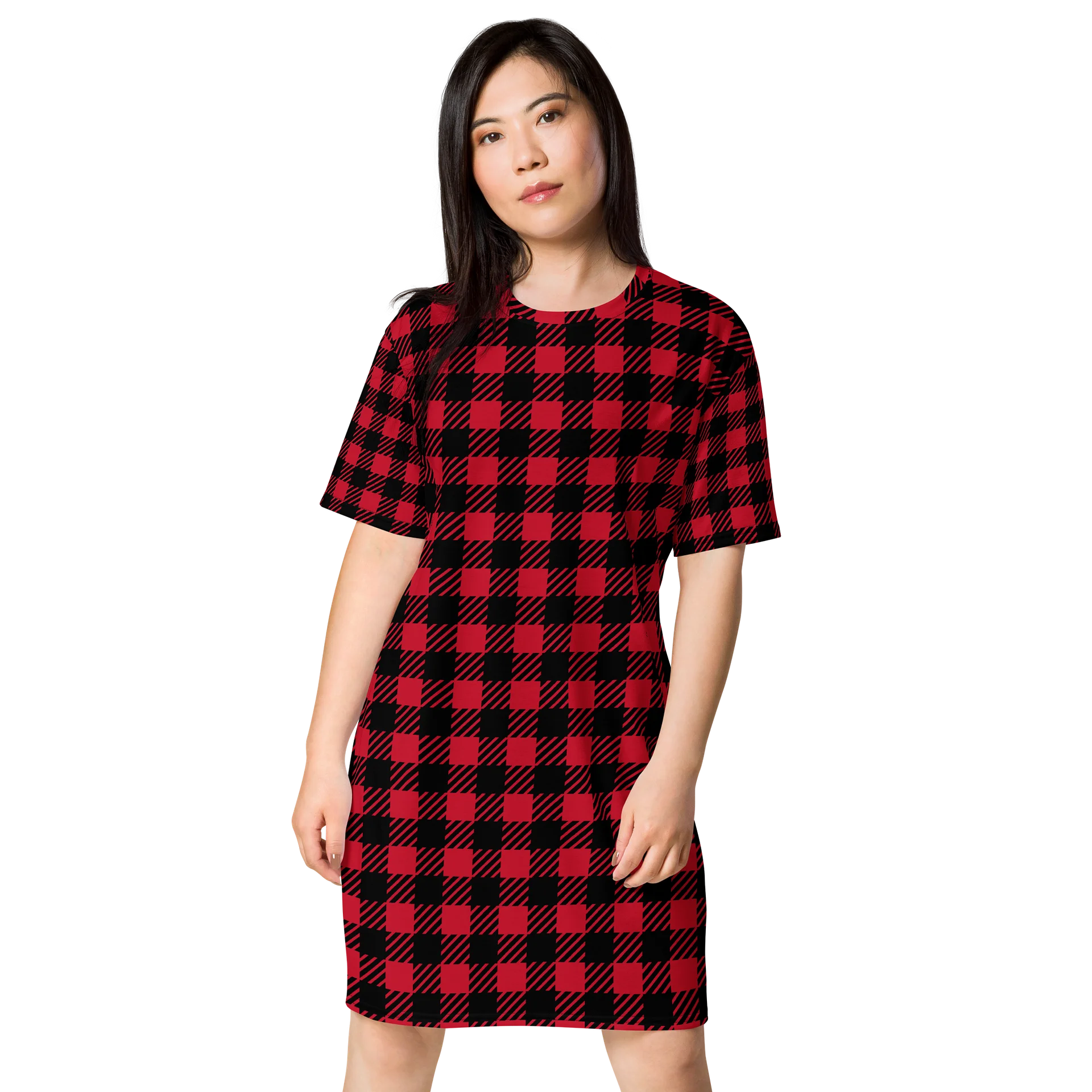 Red Plaid All-Over Print T-Shirt Dress product image (1)