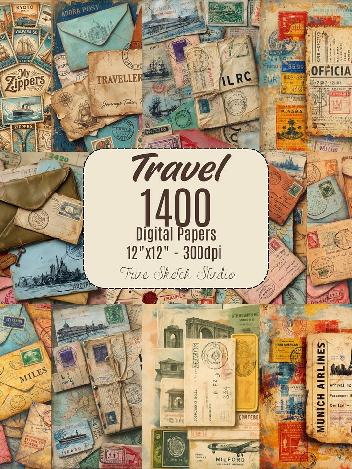 Vintage Travel Digital Paper 1400 product image (2)