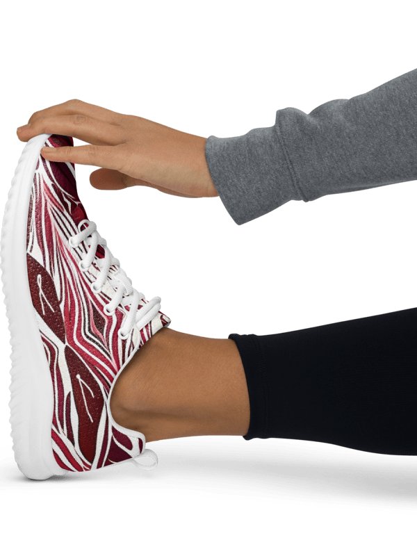 Women's Burgundy & White Abstract Art Painted Athletic Kicks product image (1)