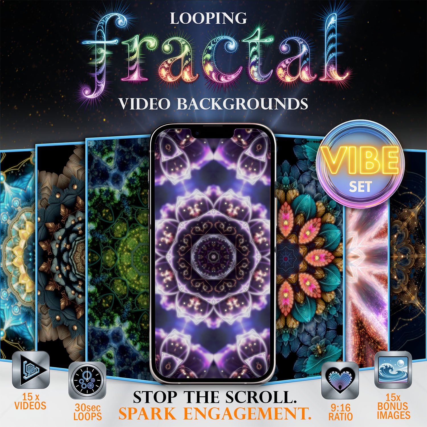 Mesmerizing Animated Backgrounds: 15 Fractal Loops for Reels, Shorts & Canva product image (1)