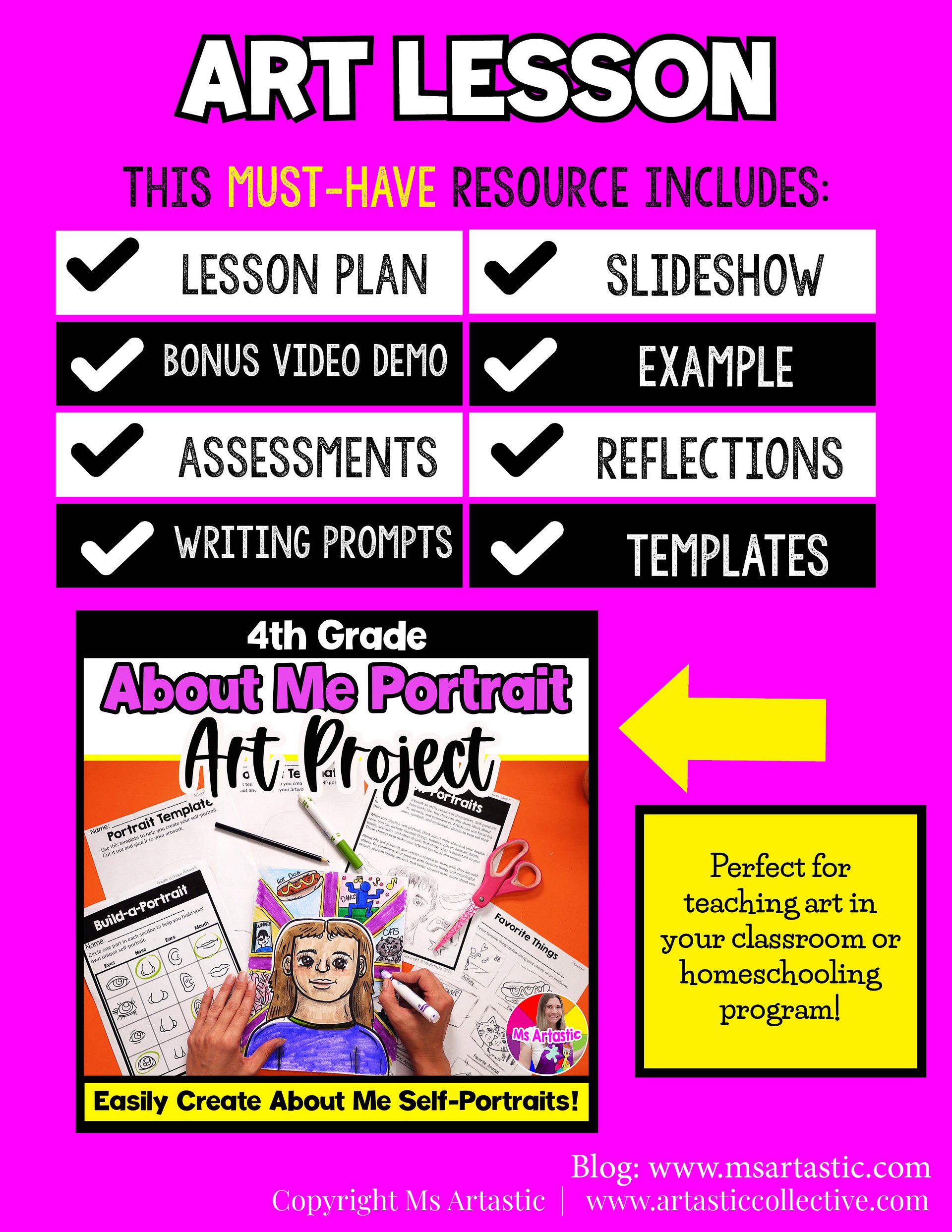 4th Grade About Me Grade 4 Self Portrait Art Project Art Lesson Back to School product image (5)