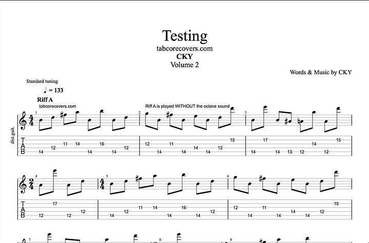 CKY - Testing - Guitar Tabs product image (2)