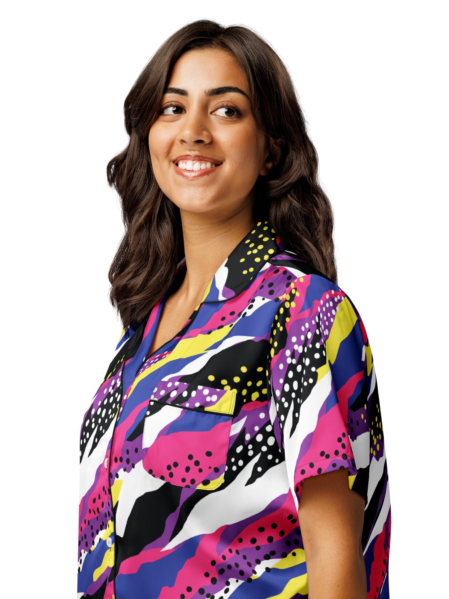 Retro 90s Cyber-Pop Waves | Vibrant All-Over Print Pajama Shirt product image (8)
