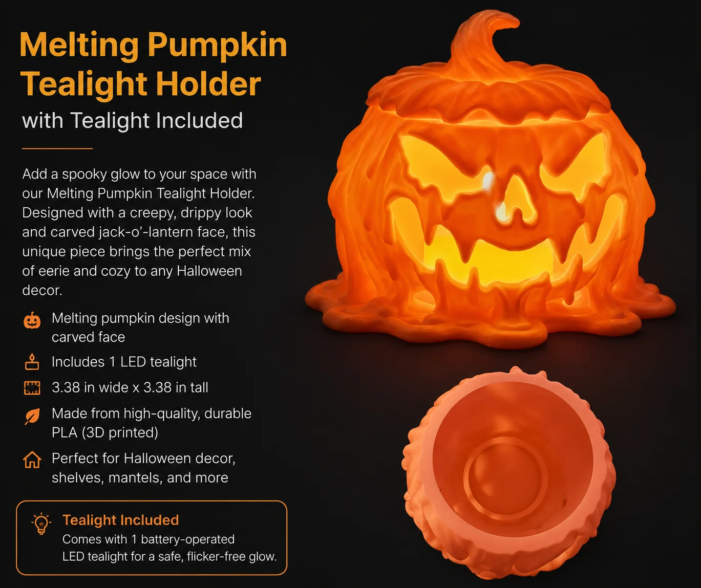 Melting Pumpkin w/ LED Tealight product image (1)