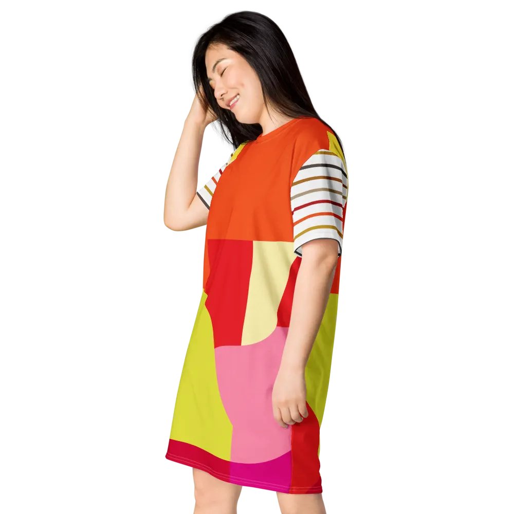 All-Over Orange/Yellow Geometric/Stripe T-Shirt Dress product image (4)