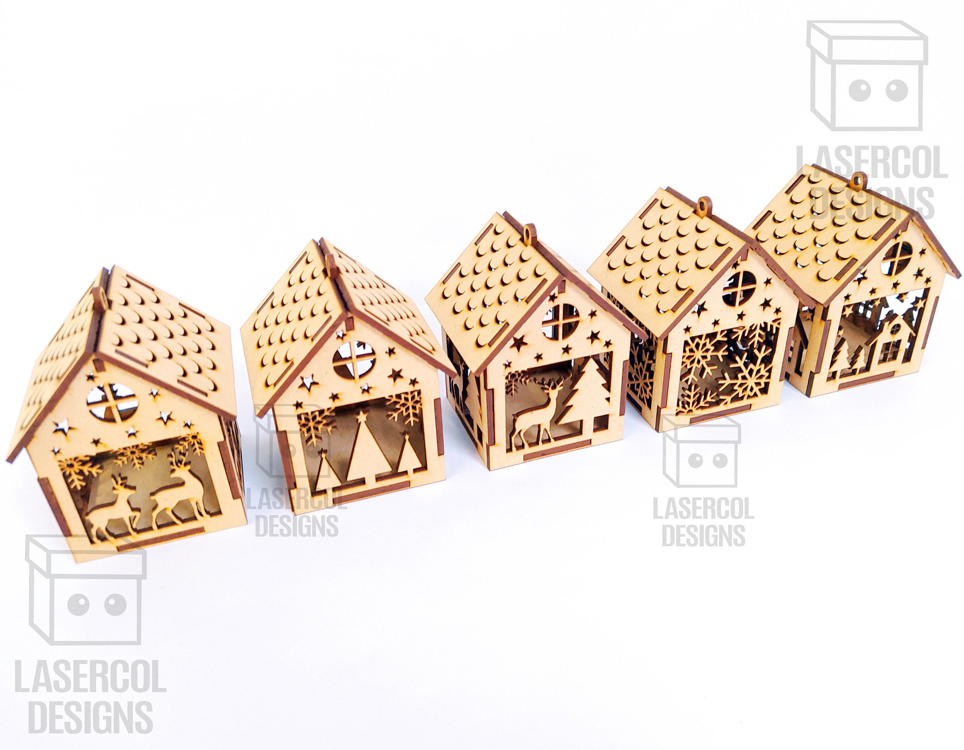 Christmas House Ornaments Set 1 (2 Sizes, 5 Styles) - Laser Cut Files product image (3)