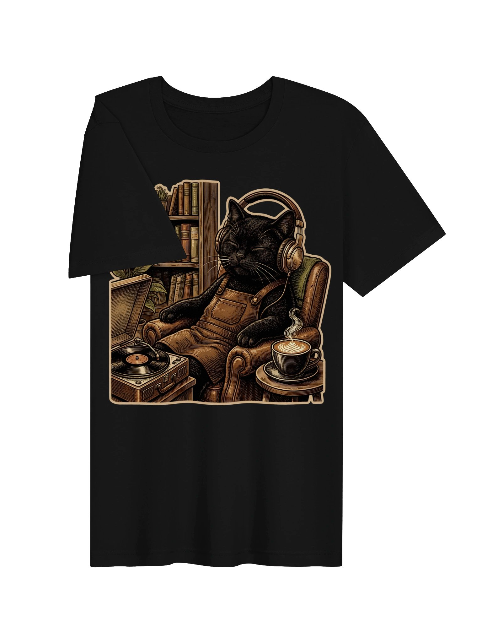 Chill Cat Vintage Graphic Tee - Vinyl & Coffee Black Cat Shirt product image (11)