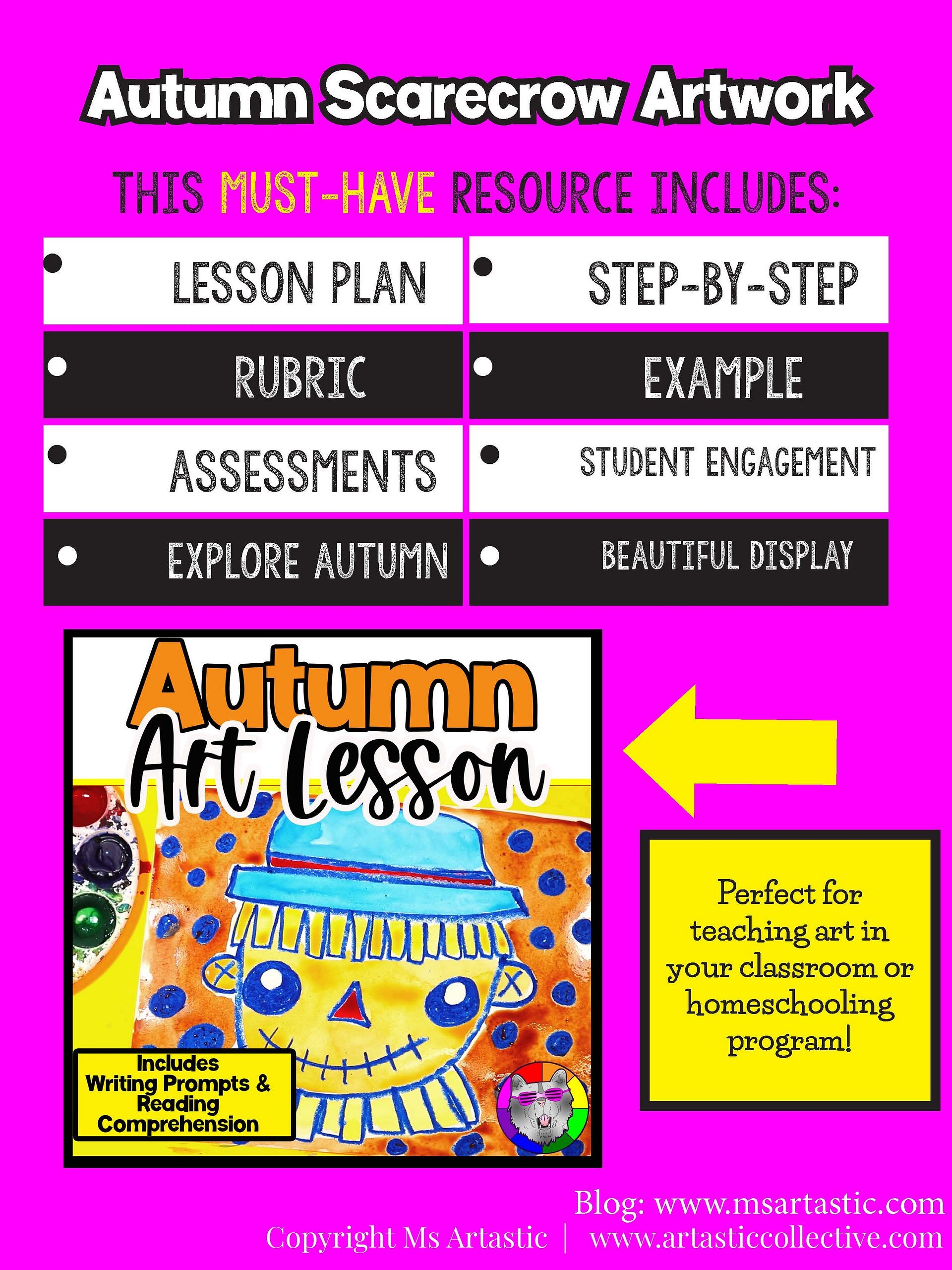 Autumn Scarecrow Art Lesson with Reading, Writing & Step-by-Step Tutorial (Kindergarten – Grade 3) Product product image (5)