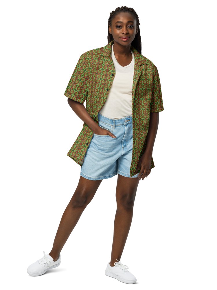 Red & Green Christmas Swirl Oversized Button-Down Shirt product image (7)