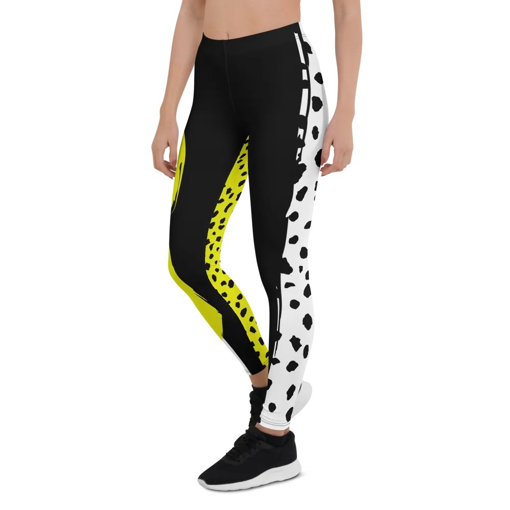 Black/Yellow Abstract Geometric All-Over Print Leggings product image (6)