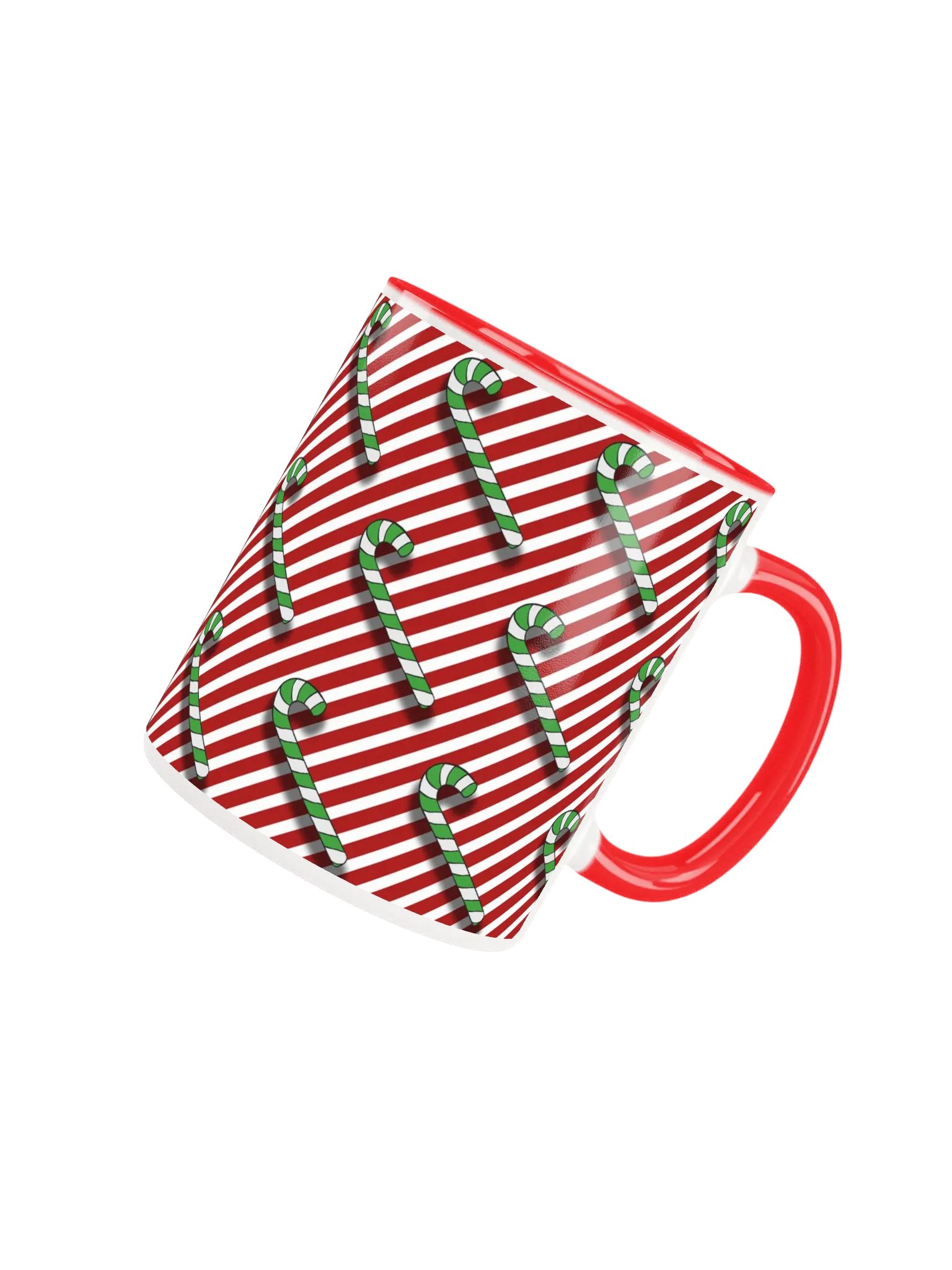 Green Candy Canes on Red Peppermint Stripe Ceramic Mug product image (4)