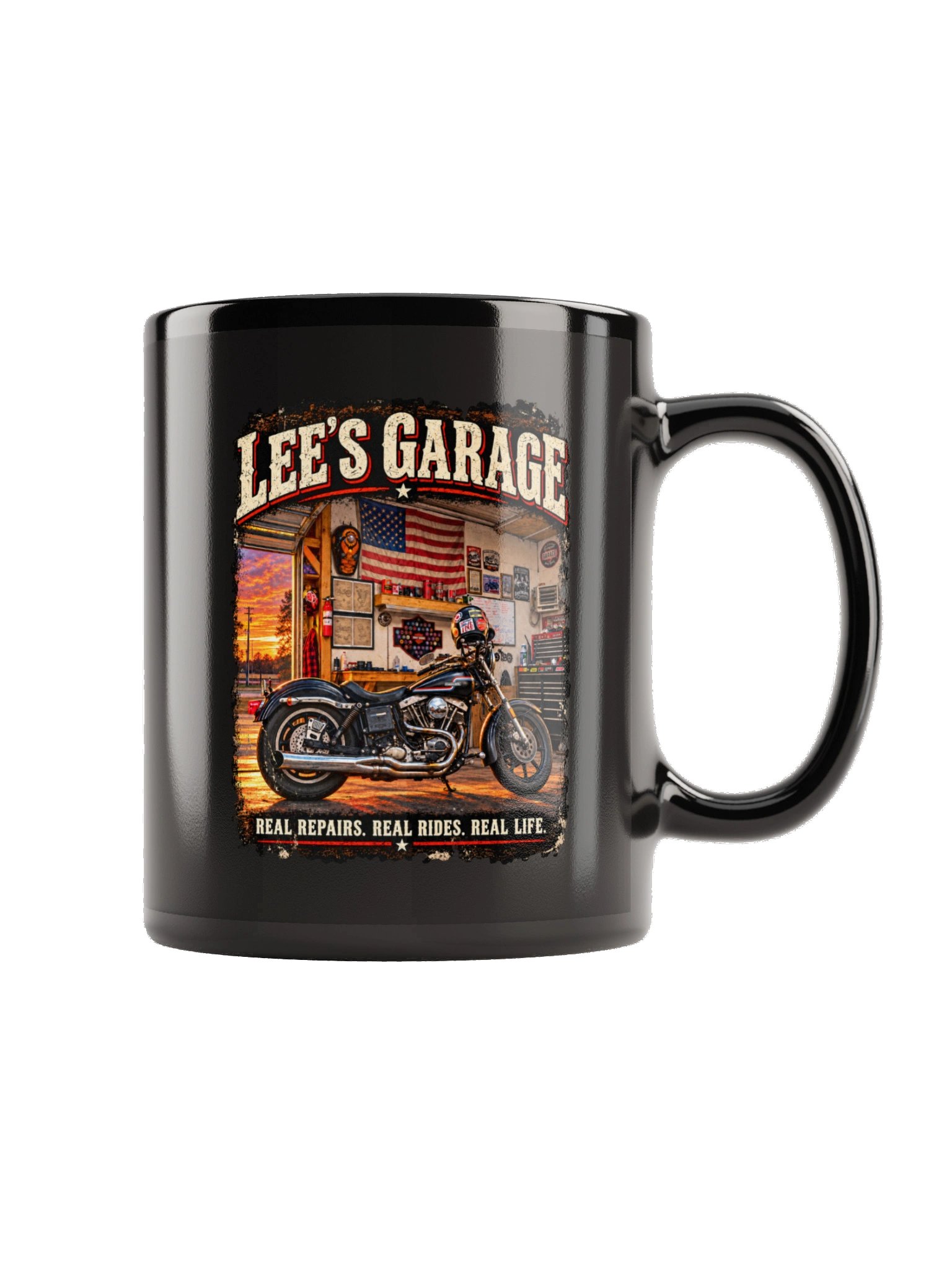 Lee’s Garage Shovelhead Black Mug product image (2)