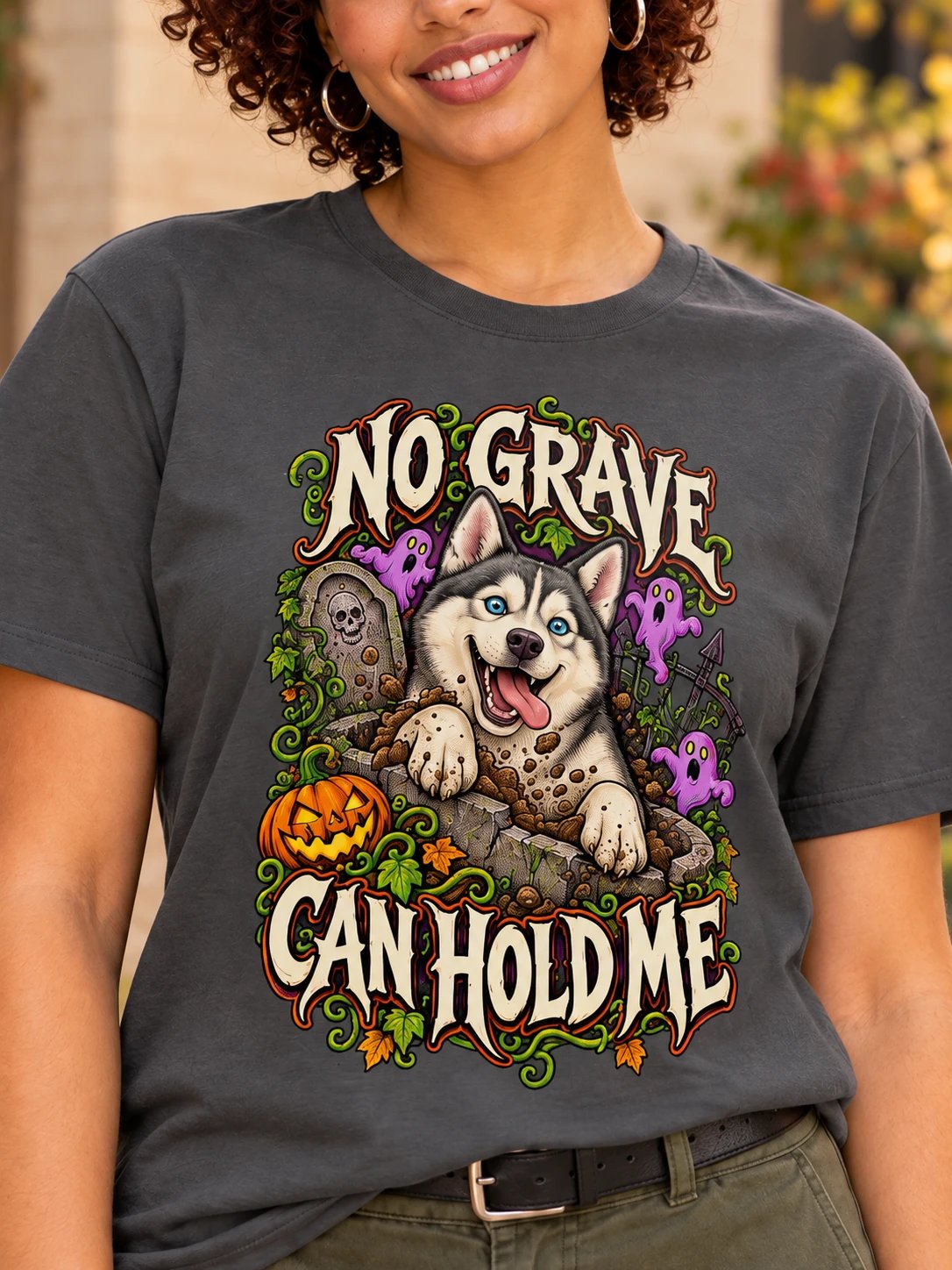 Siberian Husky Halloween T-Shirt – No Grave Can Hold Me product image (1)