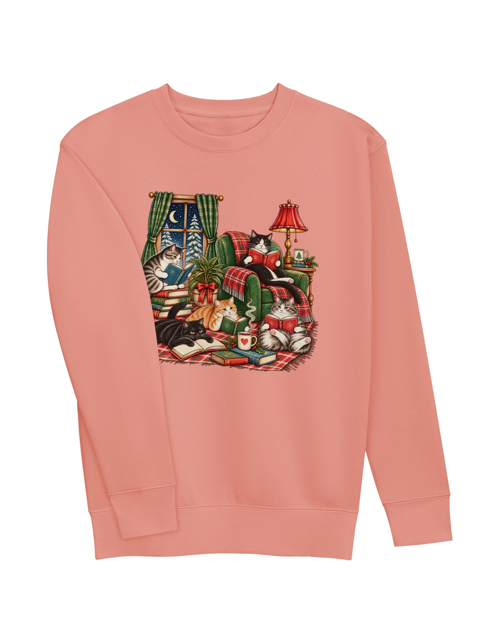 Cozy Cats Reading by the Fire Christmas Sweatshirt product image (4)