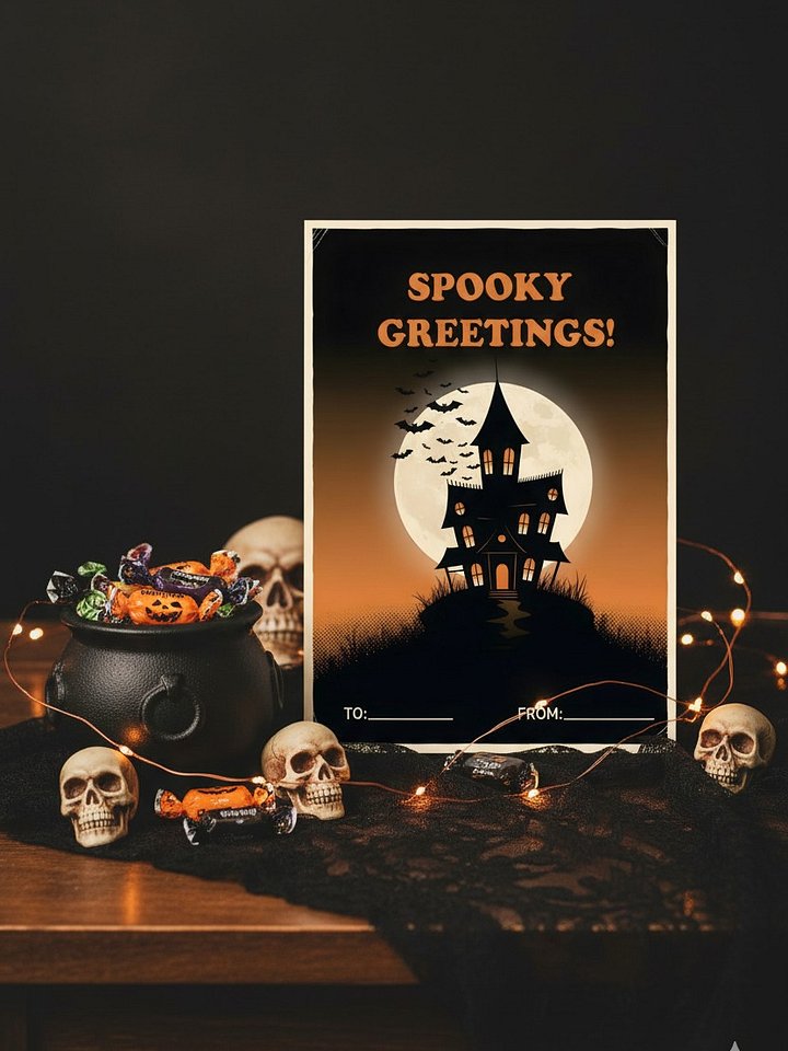 Halloween Invitation Card | Spooky Party Invite | Printable Witch Cauldron & Haunted House Halloween Party Decor | Digital Download product image (2)