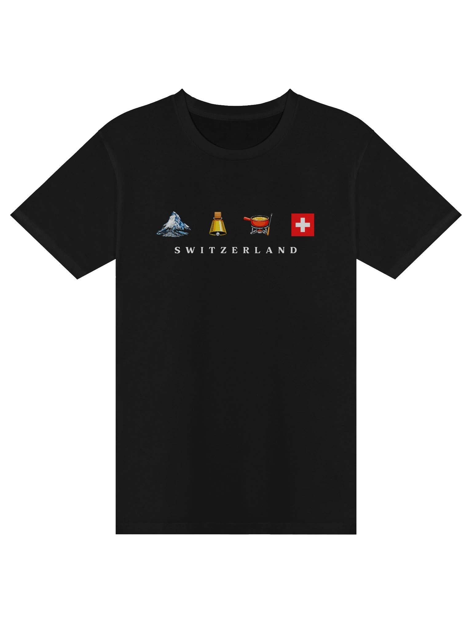 Switzerland Heritage Black T-Shirt | Peak, Pot & Bell Graphic on Premium Cotton product image (1)