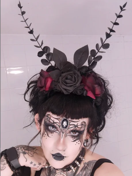 Gothic Headpiece (Roses, Leaves & Long Stems) product image (1)