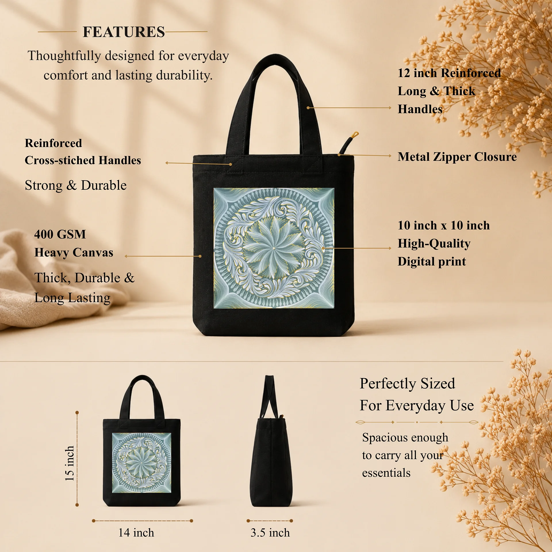 Green Mandala Art Print Canvas Tote Bag product image (2)