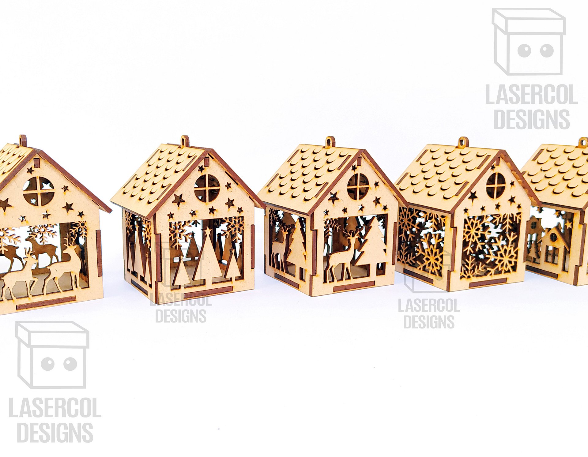 Christmas House Ornaments Set 1 (2 Sizes, 5 Styles) - Laser Cut Files product image (8)