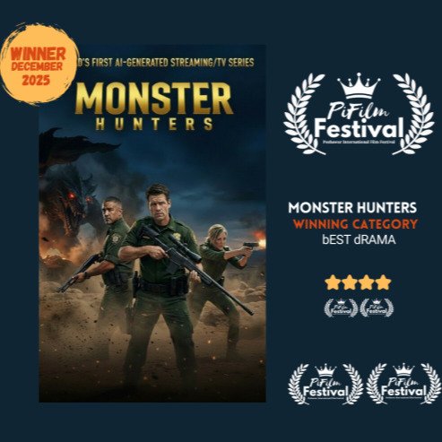 WINNER for BEST DRAMA at Peshawar (Pakistan) Int'l Film Festival: MONSTER HUNTERS, world's 1st AI-generated streaming/TV seri...