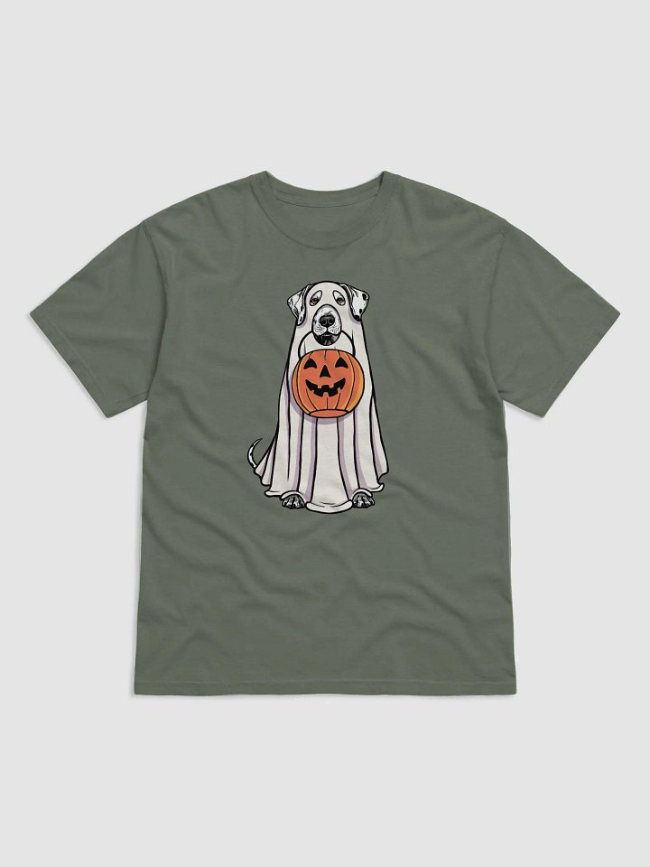 Funny Halloween Dalmatian T-Shirt | Funny Dog Wearing a Ghost Costume and Holding a Pumpkin Basket product image (1)