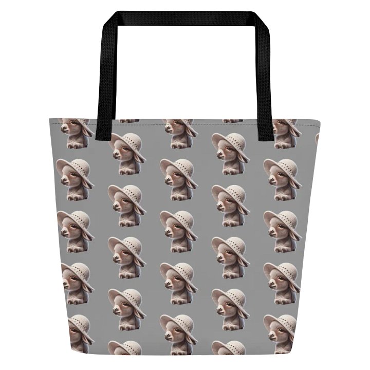 Cutest Mini Donkey With Hat Styling on a Large Tote Bag product image (2)